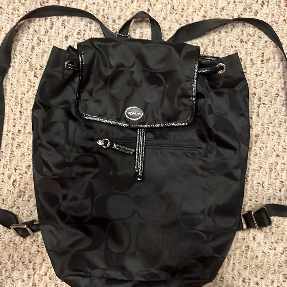 Coach nylon backpack book bag, signature C logo black, light weight